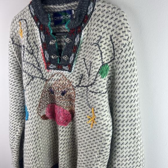 Vintage Chinook Sweater Adult Christmas Reindeer Wool Sweater Handmade - Picture 5 of 8